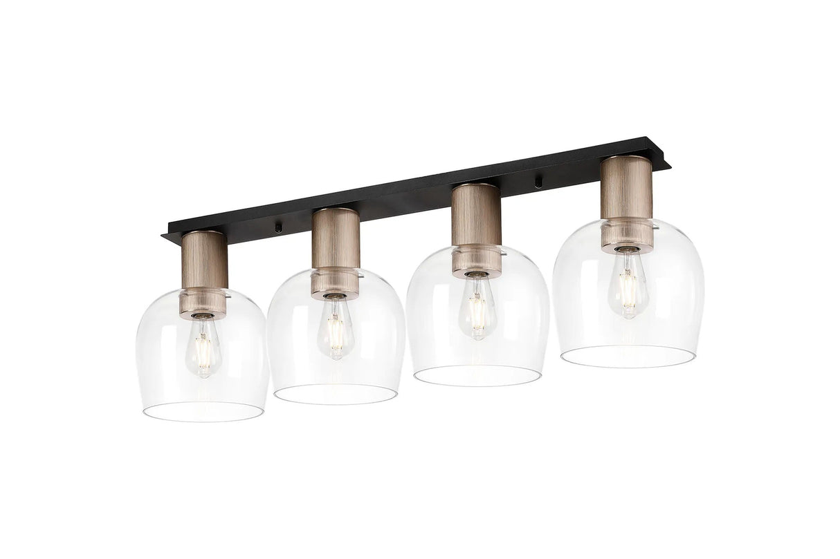 Withe 105.5 x 23.5cm Linear Ceiling Light, 4 x E27, Titanium Gold/Satin Black/Clear Wine Glass