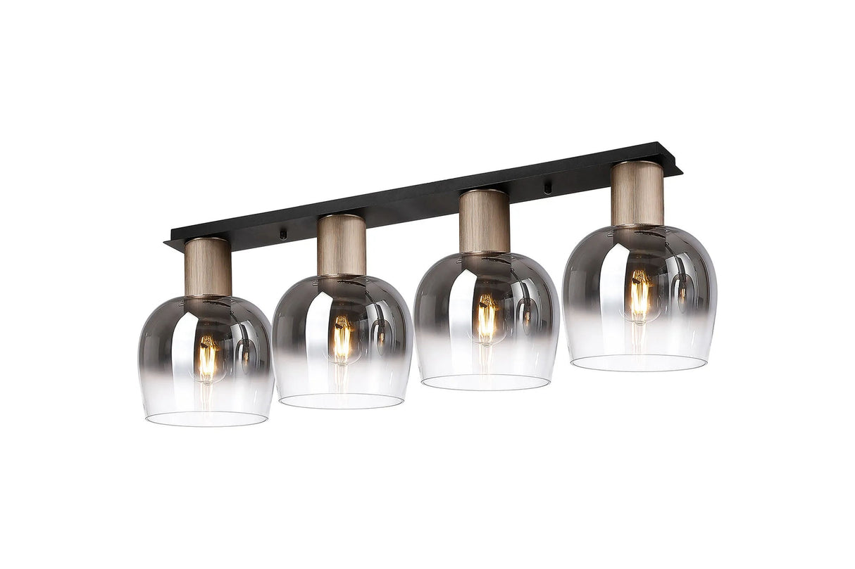 Withe 105.5 x 23.5cm Linear Ceiling Light, 4 x E27, Titanium Gold/Satin Black/Smoke Fade Wine Glass
