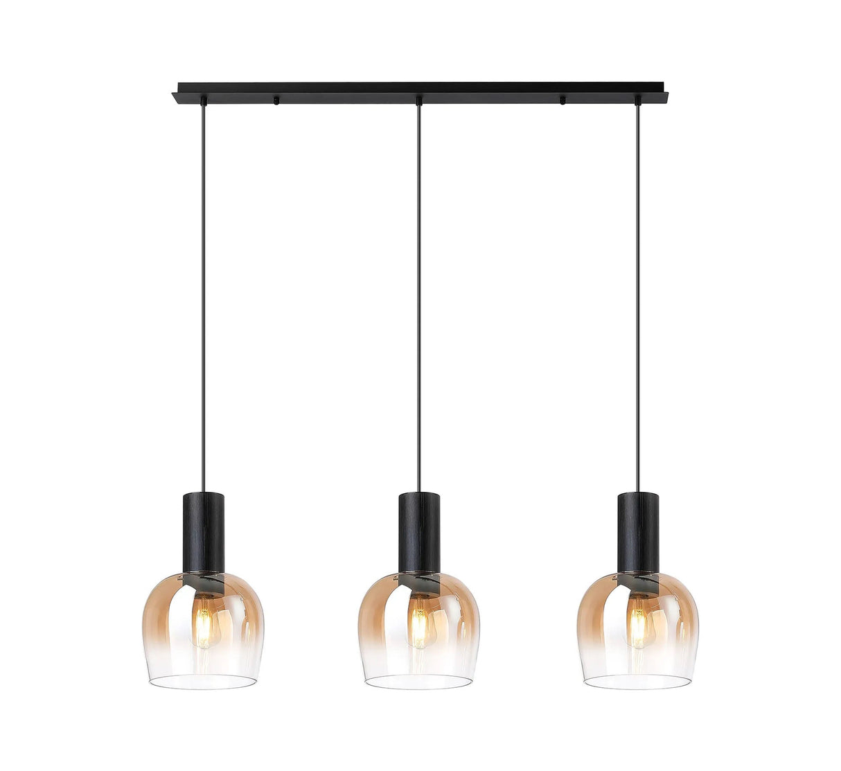 Withe Linear Pendant, 3 x E27, Satin Black/Amber Fade Wine Glass