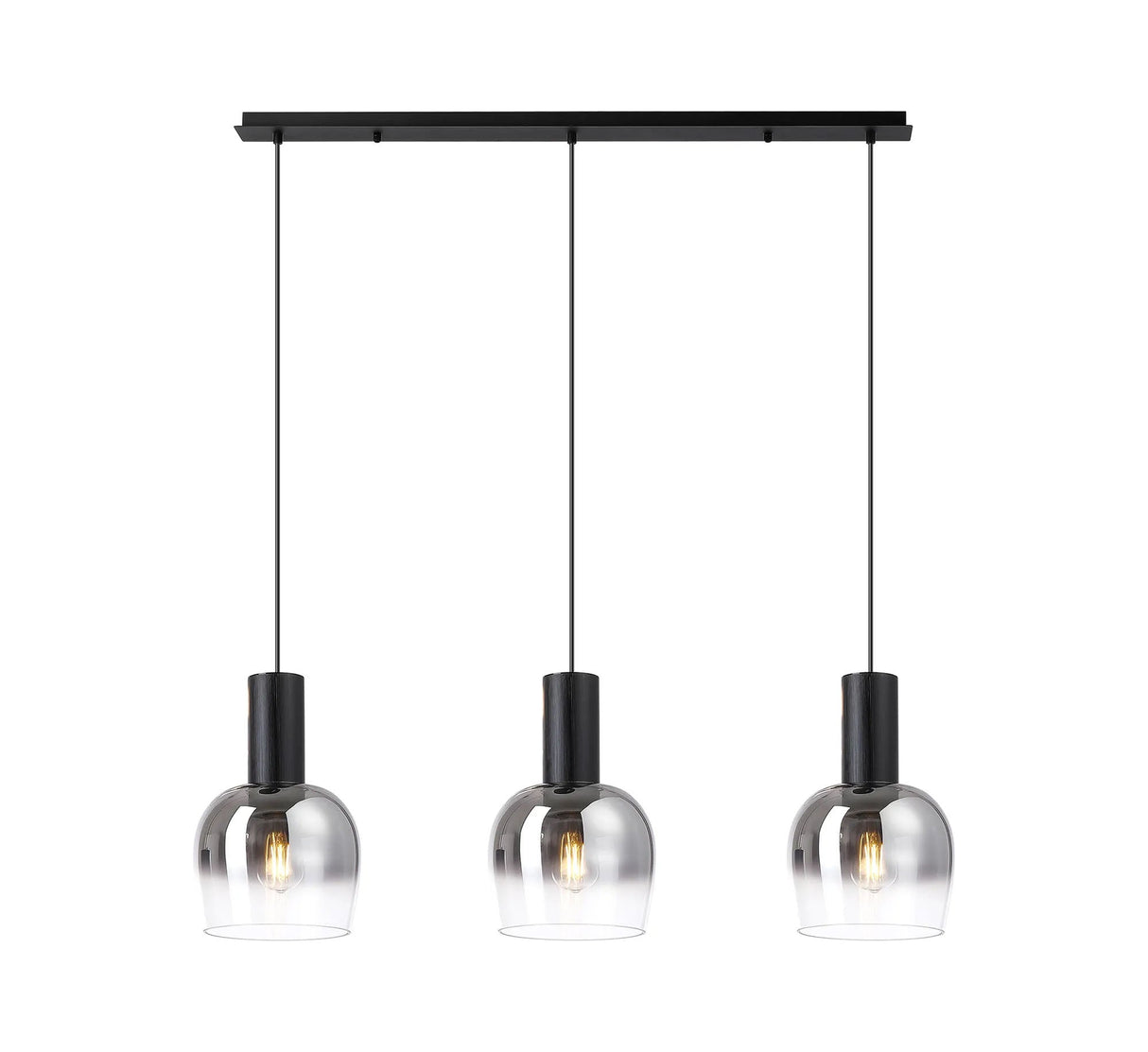 Withe Linear Pendant, 3 x E27, Satin Black/Smoke Fade Wine Glass