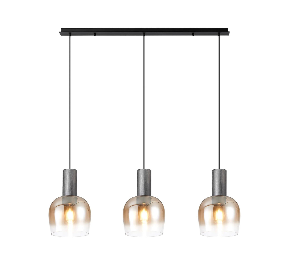 Withe Linear Pendant, 3 x E27, Gun Metal/Satin Black/Amber Fade Wine Glass