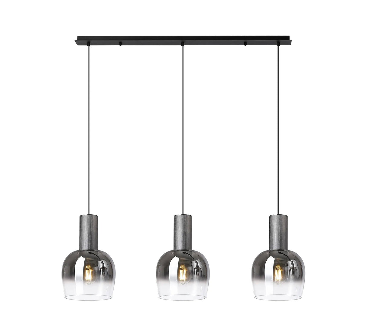 Withe Linear Pendant, 3 x E27, Gun Metal/Satin Black/Smoke Fade Wine Glass