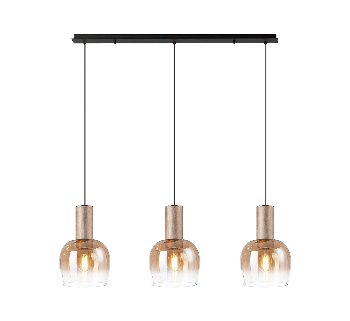 Withe Linear Pendant, 3 x E27, Titanium Gold/Satin Black/Amber Fade Wine Glass
