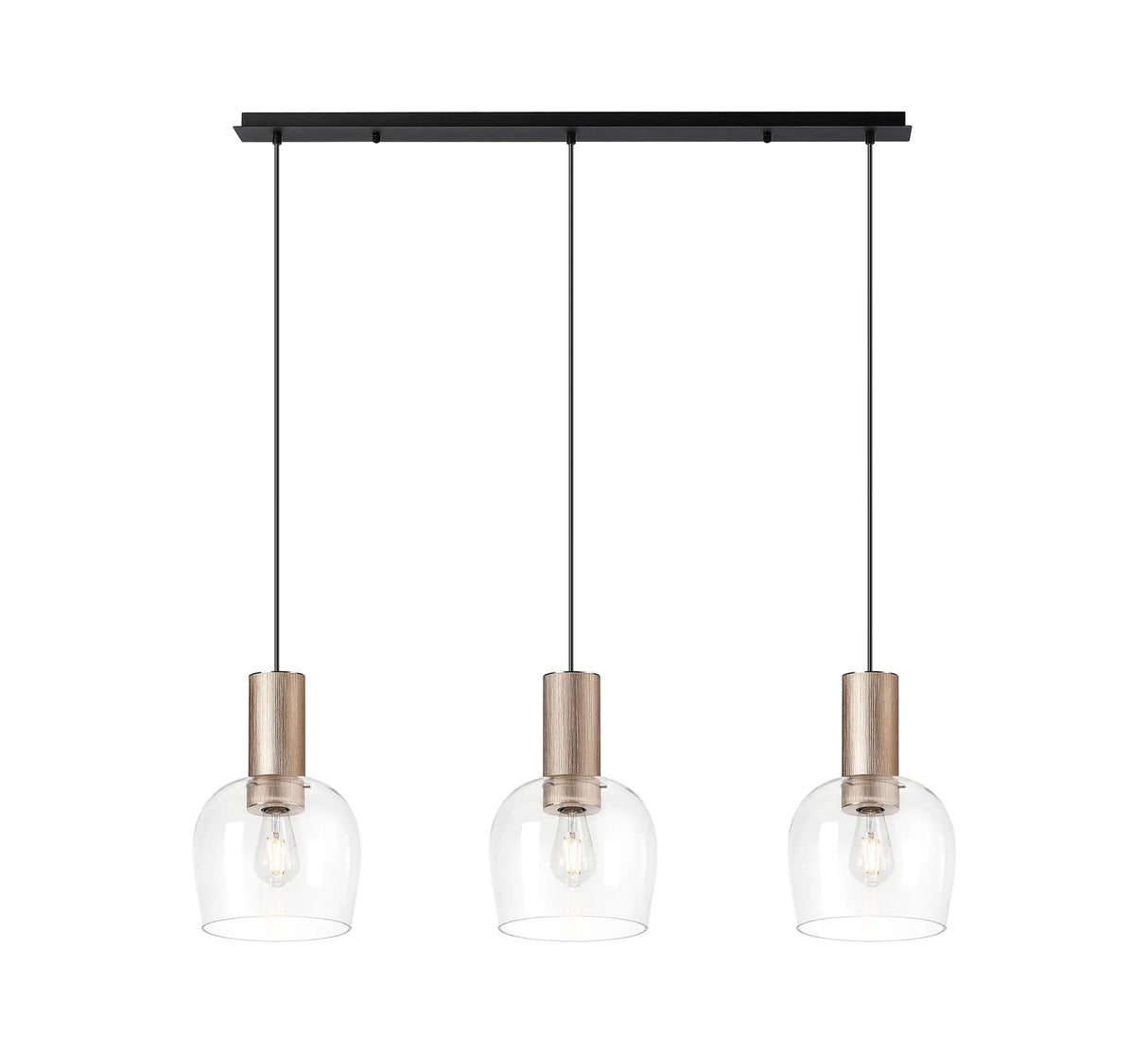 Withe Linear Pendant, 3 x E27, Titanium Gold/Satin Black/Clear Wine Glass