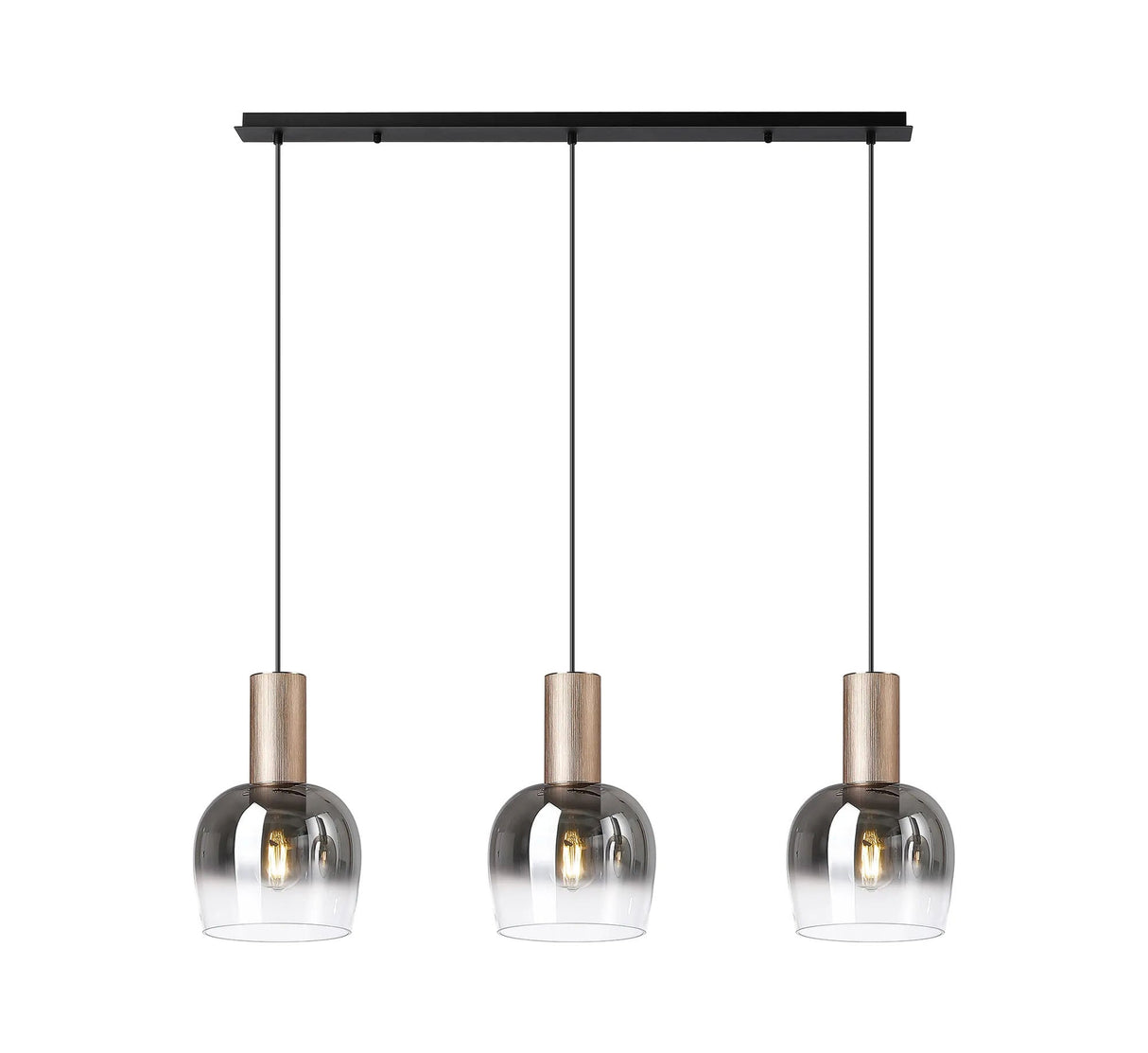 Withe Linear Pendant, 3 x E27, Titanium Gold/Satin Black/Smoke Fade Wine Glass
