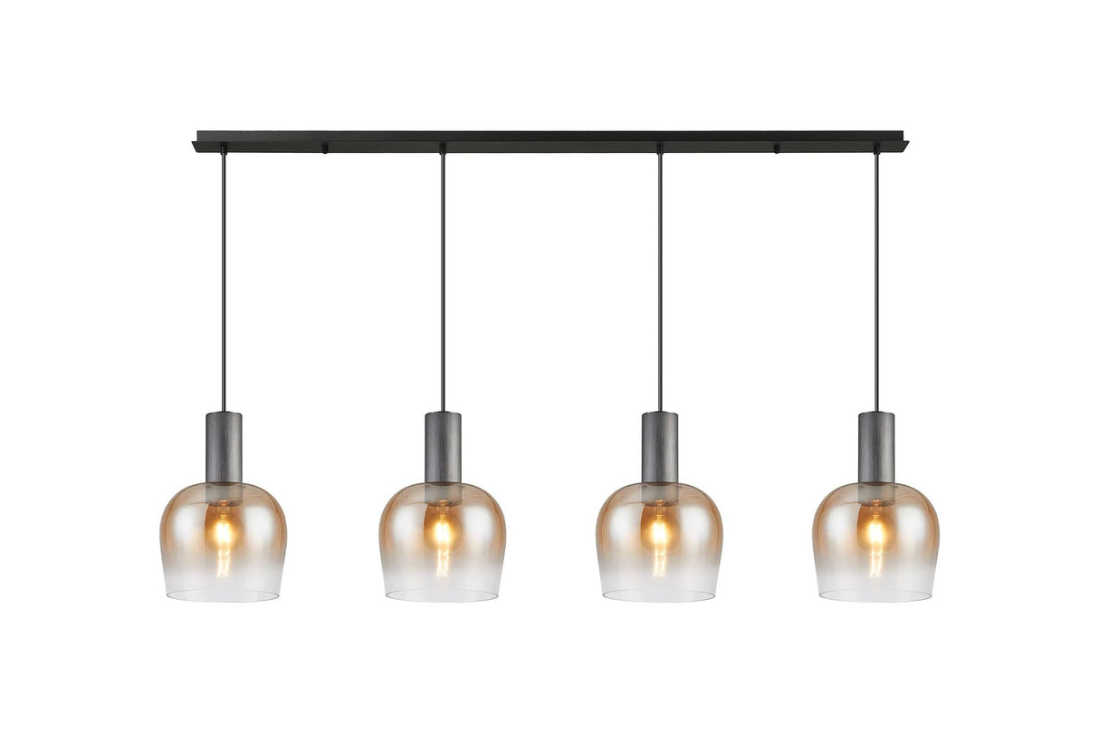 Withe Linear Pendant, 4 x E27, Gun Metal/Satin Black/Amber Fade Wine Glass