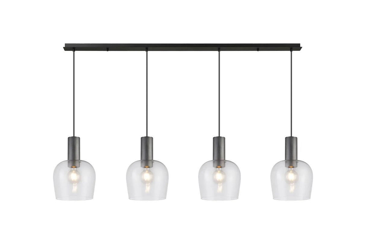 Withe Linear Pendant, 4 x E27, Gun Metal/Satin Black/Clear Wine Glass