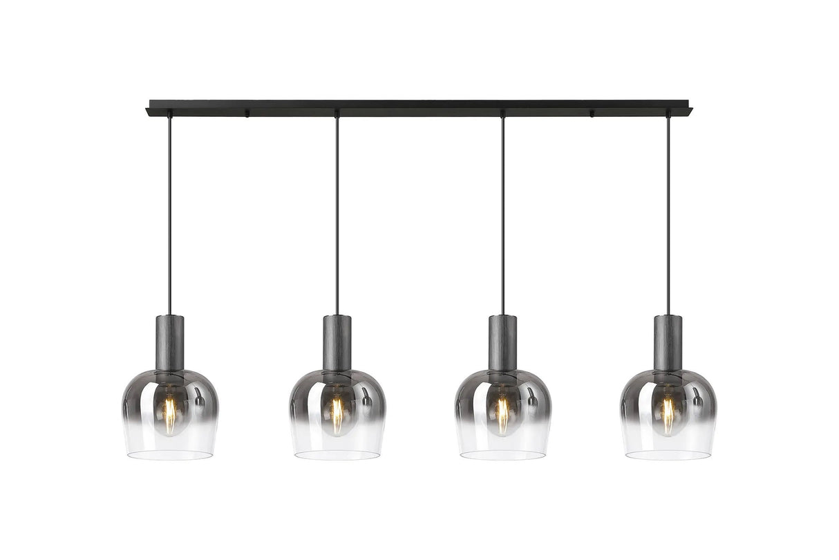Withe Linear Pendant, 4 x E27, Gun Metal/Satin Black/Smoke Fade Wine Glass
