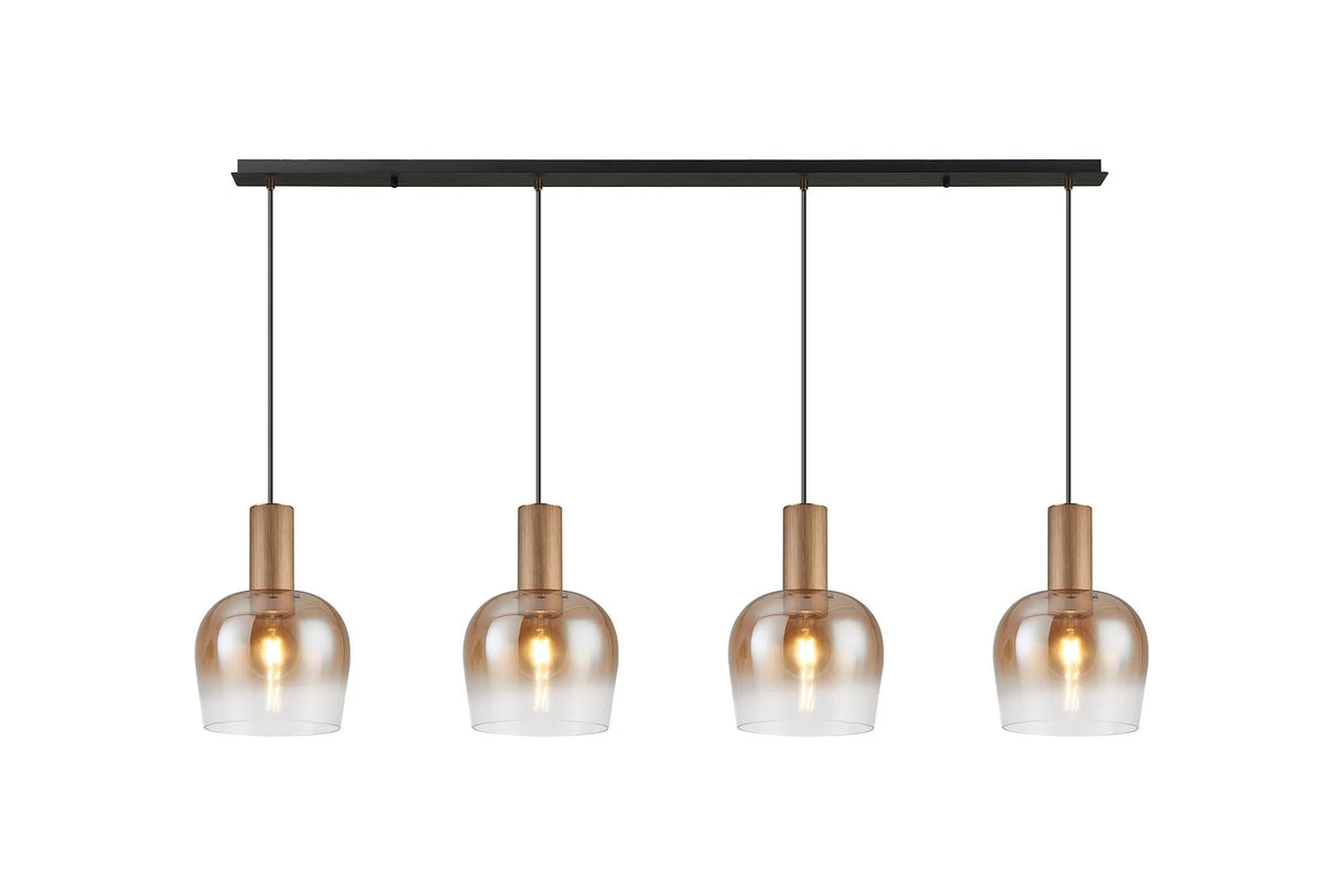 Withe Linear Pendant, 4 x E27, Titanium Gold/Satin Black/Amber Fade Wine Glass