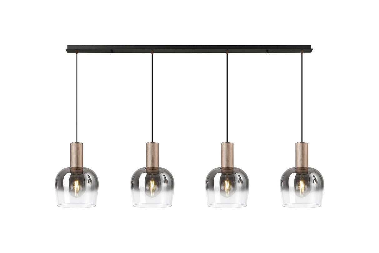 Withe Linear Pendant, 4 x E27, Titanium Gold/Satin Black/Smoke Fade Wine Glass