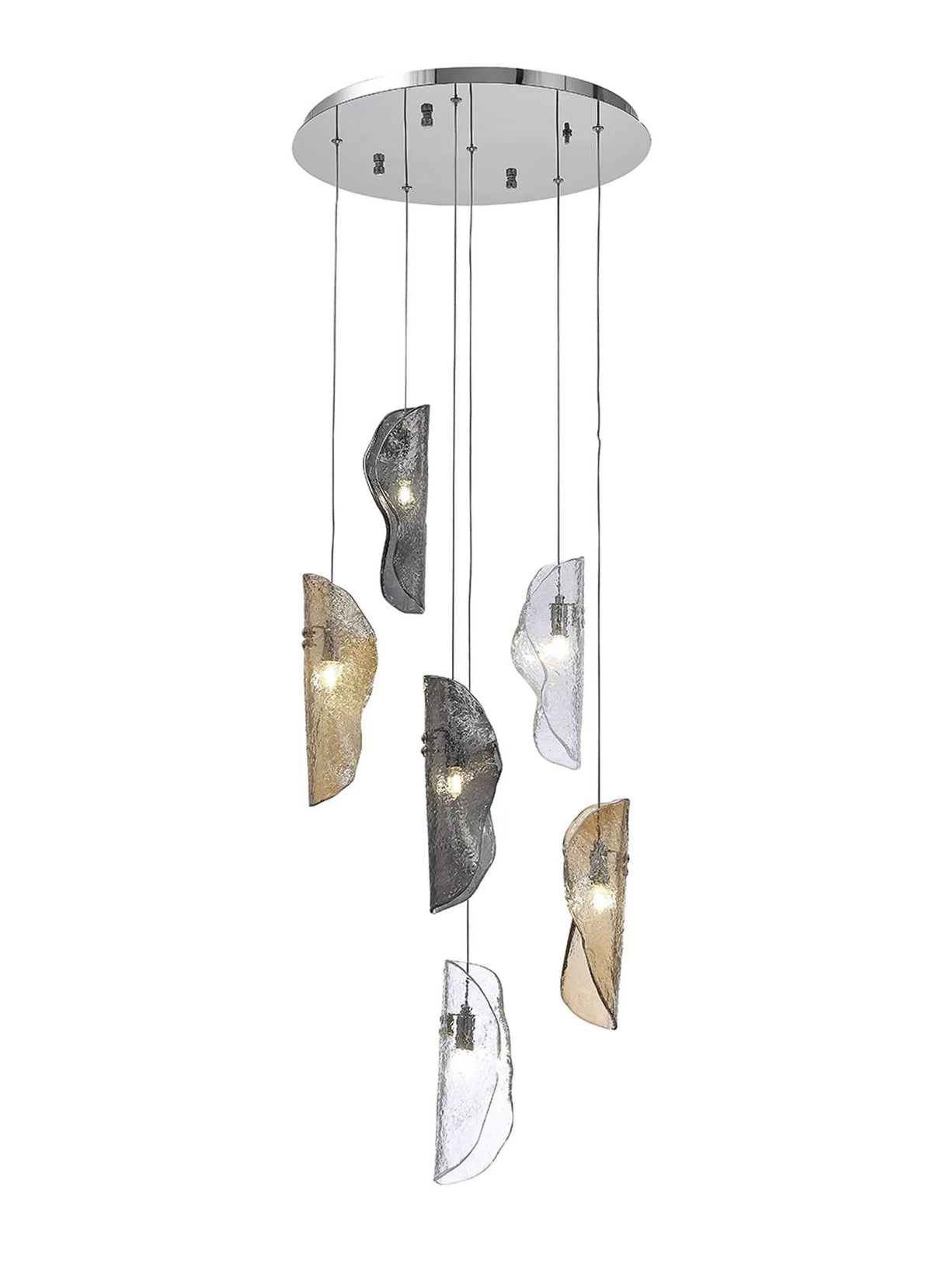 Young Pendant 2.5m, 6 x G9, Polished Chrome/Clear & Amber & Smoked Glass