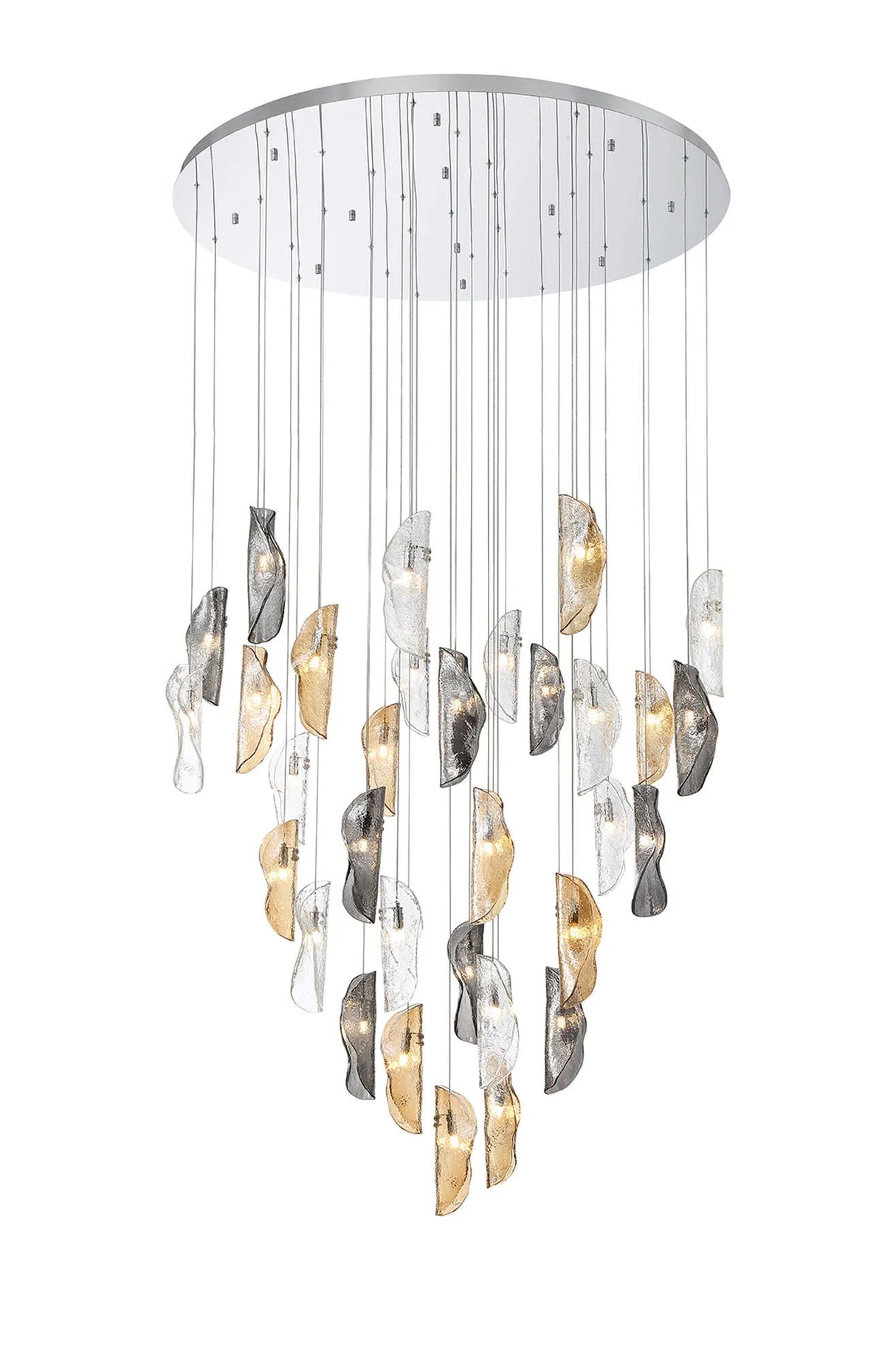 Young Pendant 6m, 32 x G9, Polished Chrome/Clear & Amber & Smoked Glass (64.2kg)