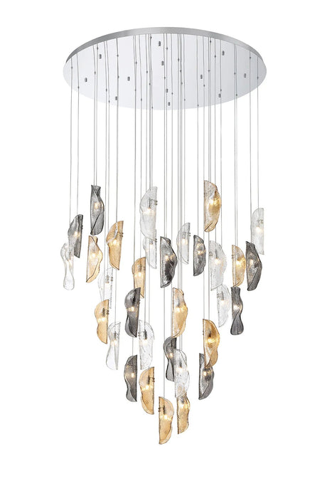 Young Pendant 6m, 32 x G9, Polished Chrome/Clear & Amber & Smoked Glass (64.2kg)
