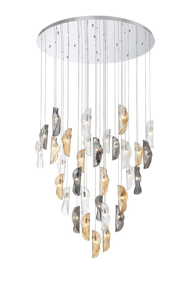 Young Pendant 6m, 32 x G9, Polished Chrome/Clear & Amber & Smoked Glass (64.2kg)