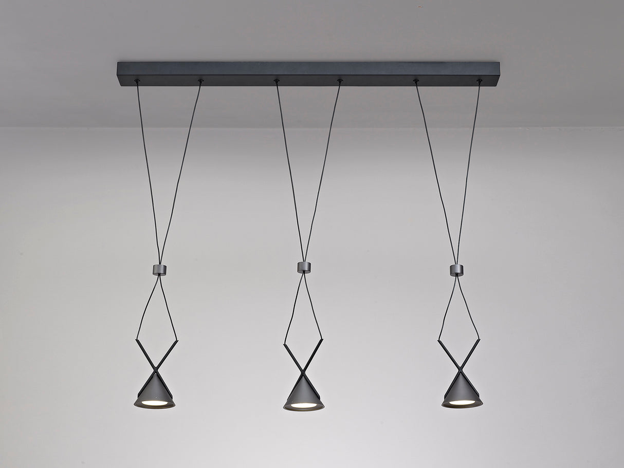Younger Bar Linear Pendant 3 Light, 3 x 3W LED, 3000K, 350lm, Sand Black/Grey, 3yrs Warranty