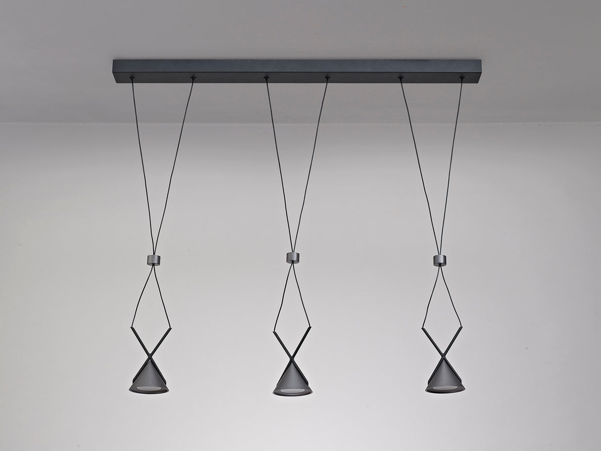Younger Bar Linear Pendant 3 Light, 3 x 3W LED, 3000K, 350lm, Sand Black/Grey, 3yrs Warranty