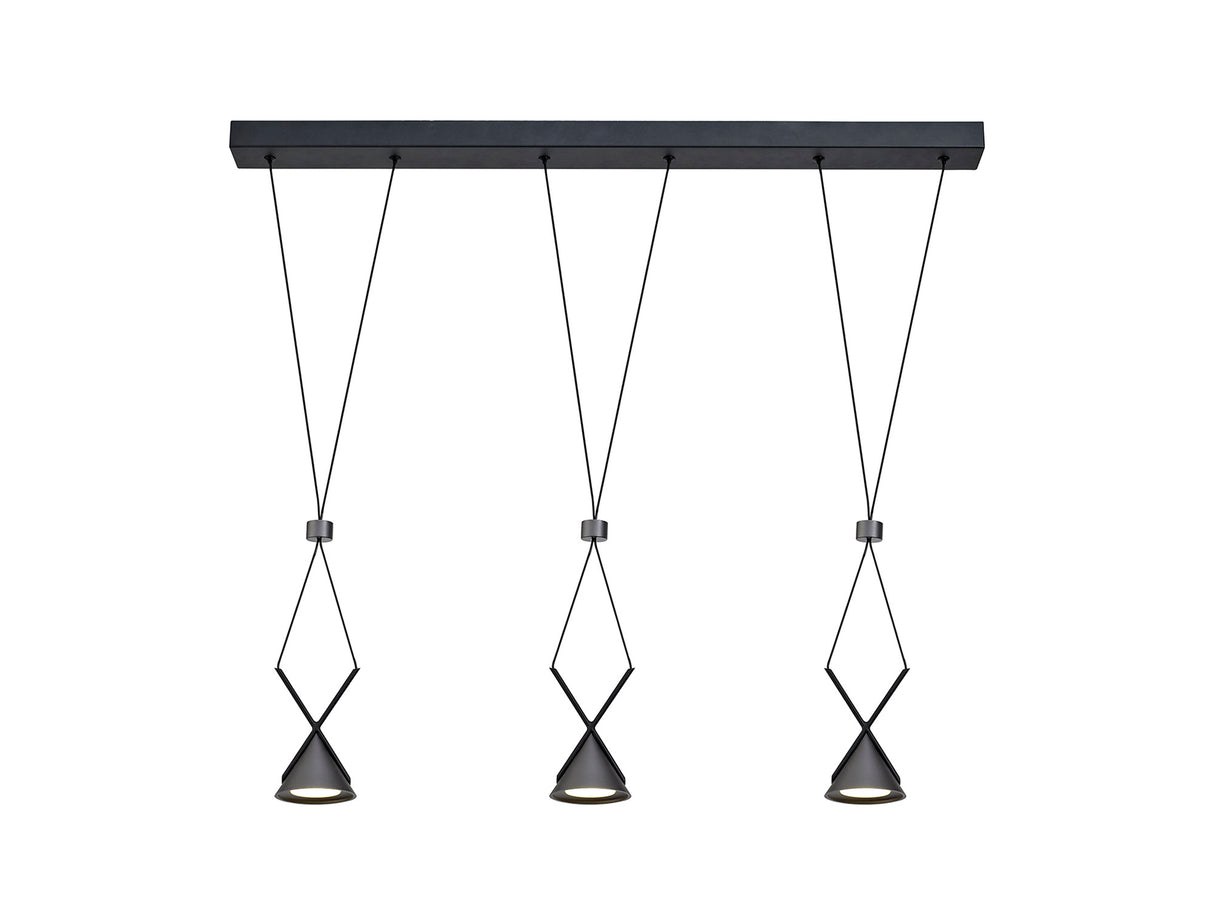 Younger Bar Linear Pendant 3 Light, 3 x 3W LED, 3000K, 350lm, Sand Black/Grey, 3yrs Warranty