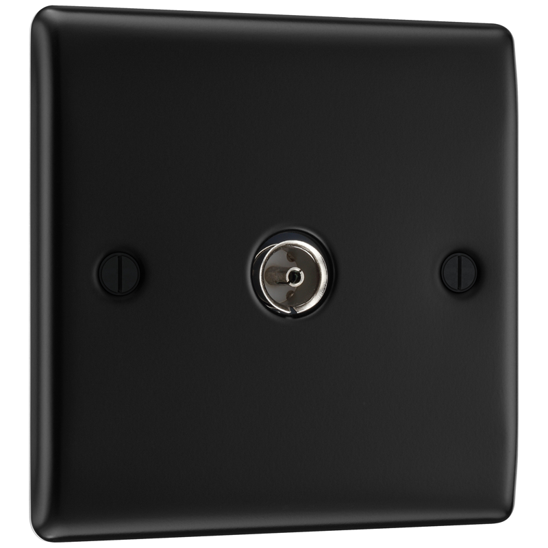 BG NFB60-01 Nexus Metal Matt Black, Single Co-Ax Aerial Socket for TV or FM