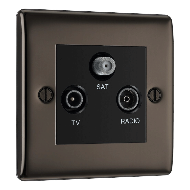 BG NBN67-01 Nexus Metal Black Nickel, Screen Triplex TV/FM/SAT Socket