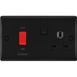 BG NFB70B-01 Nexus Metal, Matt Black, 45A Cooker Control Unit With 13A Socket And LED Indicators, Black Inserts