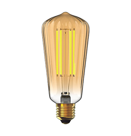 Classic Style LED Tradition Tip/S ST64 E27 Dimmable Lamp 6.5W 2100K Extra Warm White, 350lm, Gold Ripple Glass, 3yrs Warranty (5LT726A)
