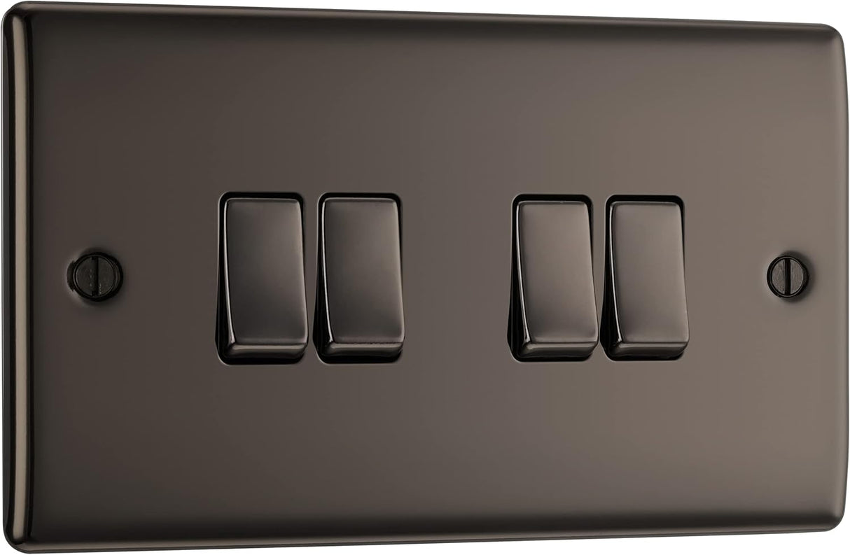 BG NBN44-01 Nexus Metal Black Nickel, 20A 16AX Quadruple Switch, 2 Way