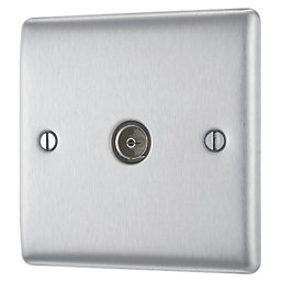 BG NBS60-01 Nexus Metal Brushed Steel, Single Co-Ax Aerial Socket for TV or FM