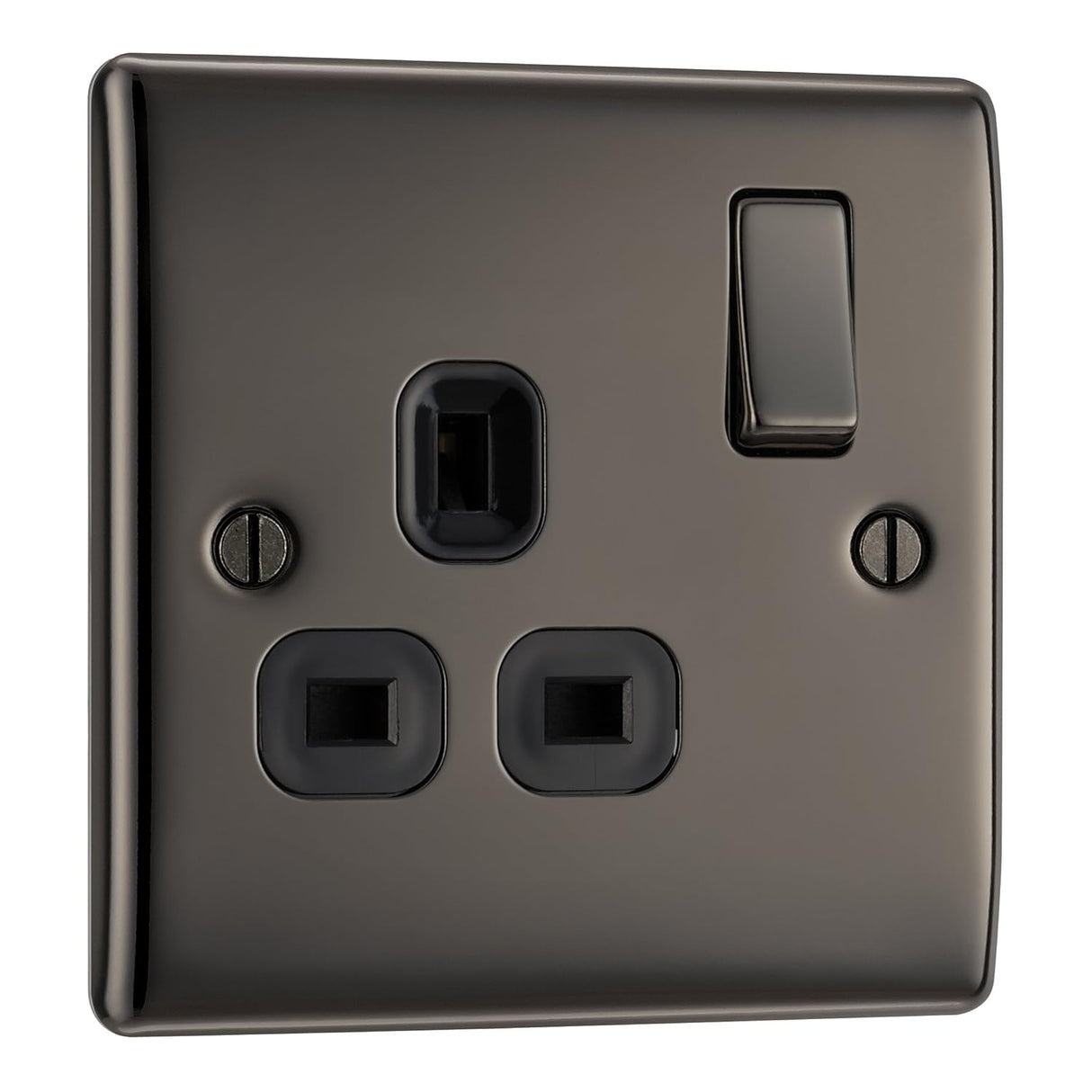 BG NBN21B-01 Nexus Metal Black Nickel, 13A Single Switched Socket, Black Inserts