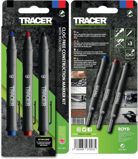 Tracer Clog Free Marker Pen Kit with Site Holsters, 3 Pack - ACF-MK3