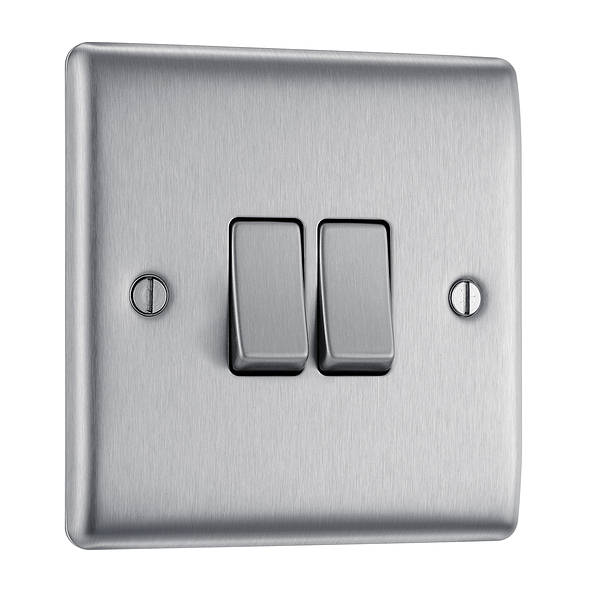 BG NBS42 Nexus Metal Brushed Steel, 20A 16AX Double Switch, 2 Way