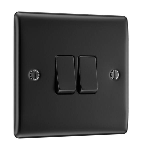 BG NFB42-01 Nexus Metal Matt Black, 20A 16AX Double Switch, 2 Way
