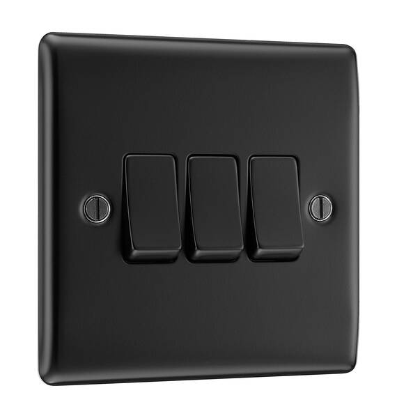 BG NFB43-01 Nexus Metal Matt Black, 20A 16AX Triple Switch, 2 Way