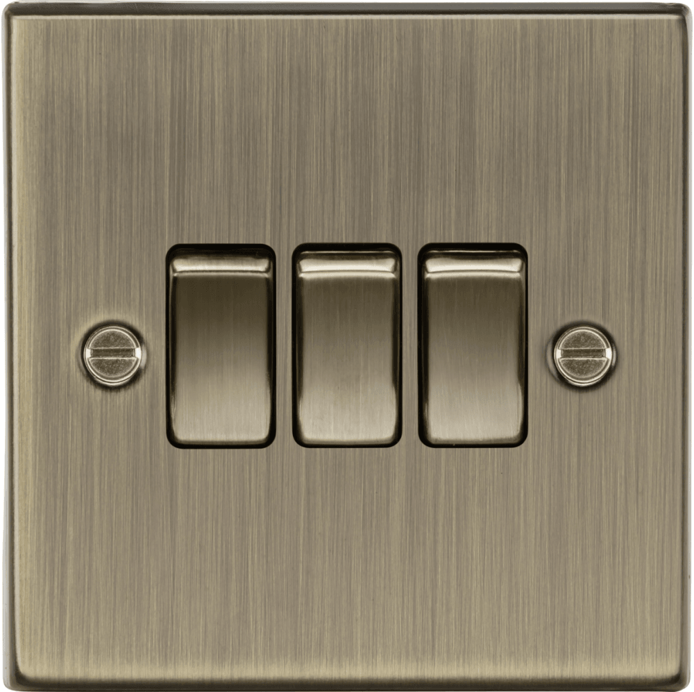 Knightsbridge 10AX 3G 2-way Plate Switch - Square Edge Antique Brass CS4AB