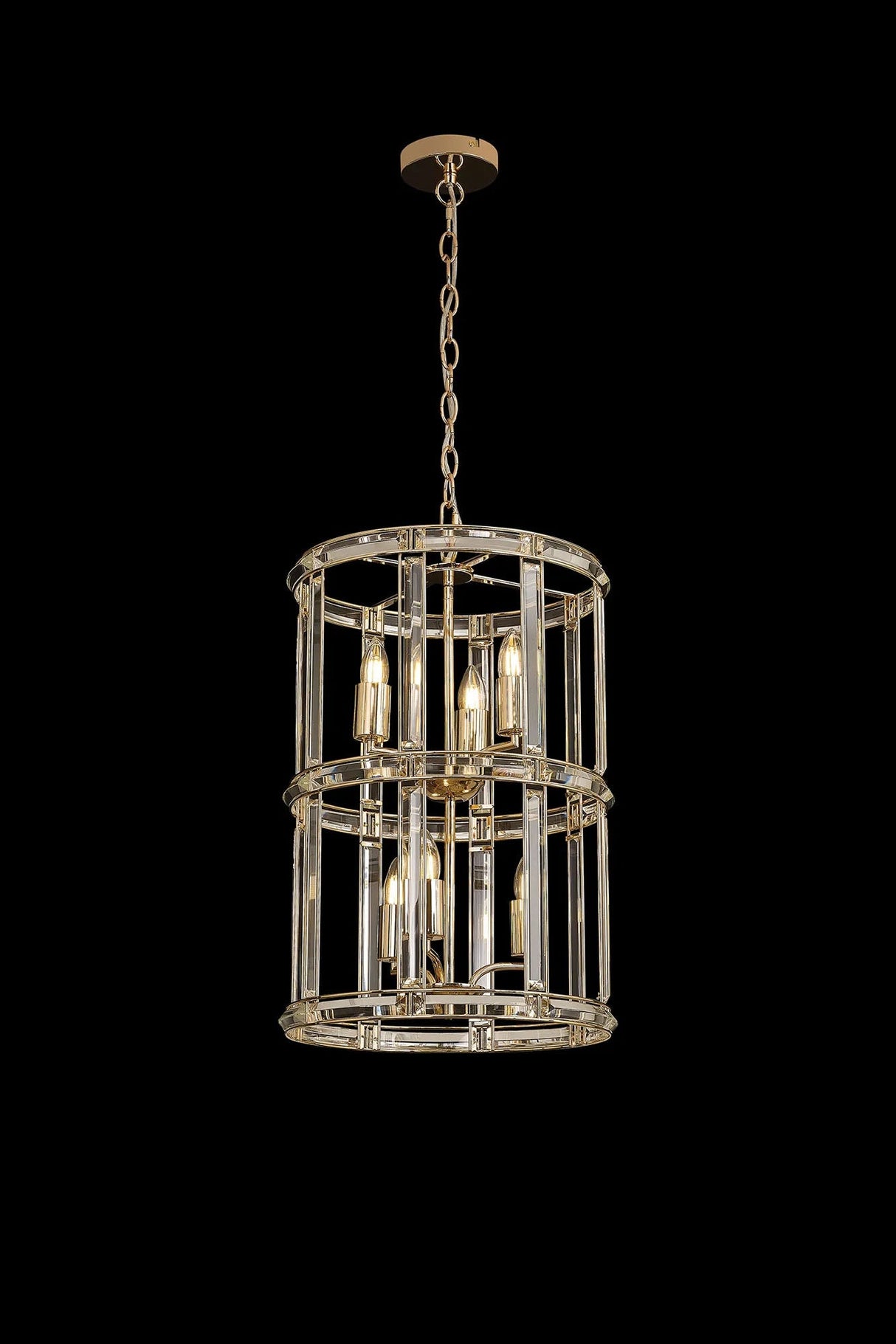 Ellison Small Round Column Pendant, 6 x E27, French Gold