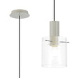 Aouchiche Single Pendant, 1 Light Adjustable E27, Beige Stone/Clear Narrow Line Glass