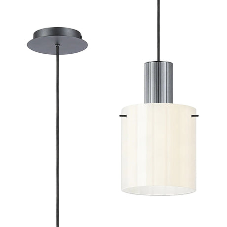 Aouchiche Single Pendant, 1 Light Adjustable E27, Dark Grey/Gloss White Wide Line Glass