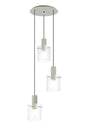 Aouchiche Round Pendant, 3 Light Adjustable E27, Beige Stone/Clear Narrow Line Glass