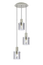 Aouchiche Round Pendant, 3 Light Adjustable E27, Beige Stone/Smoke Narrow Line Glass