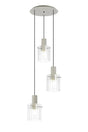 Aouchiche Round Pendant, 3 Light Adjustable E27, Beige Stone/Clear Wide Line Glass