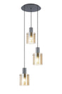 Aouchiche Round Pendant, 3 Light Adjustable E27, Dark Grey/Amber Narrow Line Glass