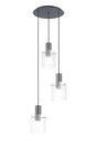 Aouchiche Round Pendant, 3 Light Adjustable E27, Dark Grey/Clear Narrow Line Glass