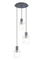 Aouchiche Round Pendant, 3 Light Adjustable E27, Dark Grey/Frosted/Clear Wide Line Glass