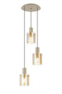 Aouchiche Round Pendant, 3 Light Adjustable E27, Light Gold/Amber Narrow Line Glass
