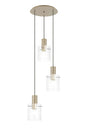 Aouchiche Round Pendant, 3 Light Adjustable E27, Light Gold/Clear Narrow Line Glass