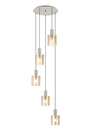 Aouchiche Round Pendant, 5 Light Adjustable E27, Beige Stone/Amber Narrow Line Glass