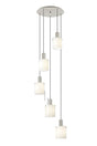 Aouchiche Round Pendant, 5 Light Adjustable E27, Beige Stone/Gloss White Wide Line Glass