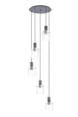 Aouchiche Round Pendant, 5 Light Adjustable E27, Dark Grey/Clear Narrow Line Glass