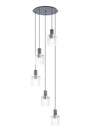 Aouchiche Round Pendant, 5 Light Adjustable E27, Dark Grey/Clear Wide Line Glass