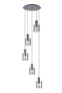 Aouchiche Round Pendant, 5 Light Adjustable E27, Dark Grey/Smoke Wide Line Glass