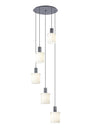 Aouchiche Round Pendant, 5 Light Adjustable E27, Dark Grey/Gloss White Wide Line Glass